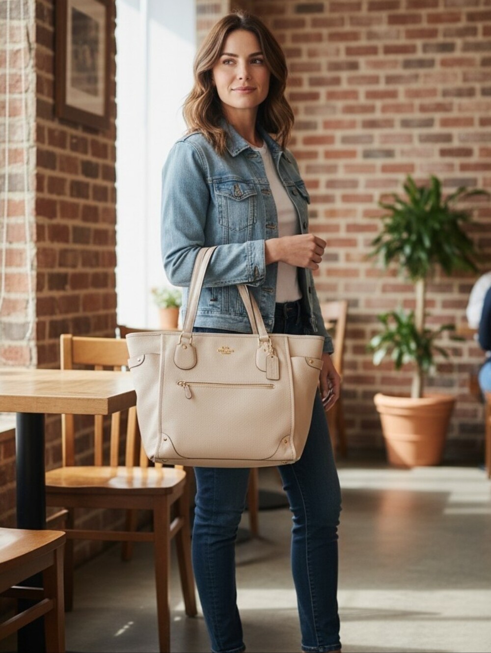 Coach Mickie Metallic Pebble Leather Satchel
